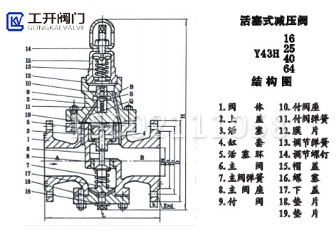 Y43H蒸汽减压阀结构图 Y43H蒸汽减压阀结构图