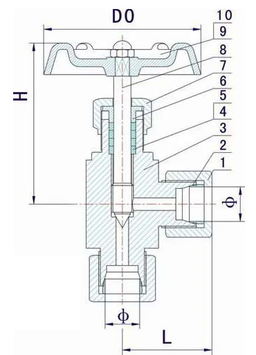 J94W卡套角式针型阀结构尺寸
