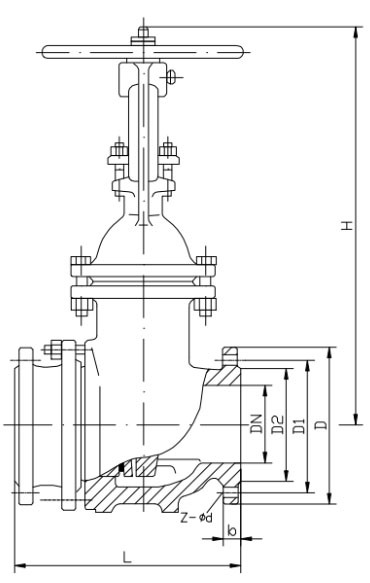 PZ41H排渣闸阀结构尺寸图